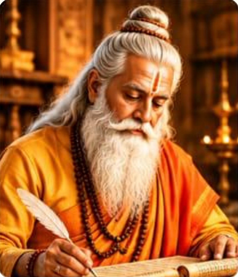 Dr. Bhargu writing on a scroll